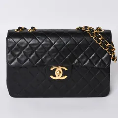 極美品 CHANEL シャネル デカマトラッセ34 SフラップWチェーンショルダーバッグ 2番台 ココマーク ラムスキン ブラック 中古 4a000898
