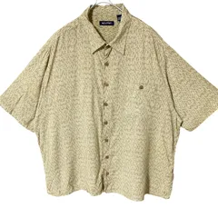 CHM puritan 半袖シャツ 総柄 ベージュ 幾何学デザイン レーヨン100% 開襟風 ビッグサイズ 2XL オーバーサイズ メンズ レディース ユニセックス 古着 アロハ