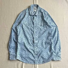 トルコ製　archive　DIESEL　ディーゼル　花　フラワー　ユリ　リリーモチーフ　総柄プリント　長袖ウエスタンシャツ　コットン　スナップボタン　ロゴ刺繍タグ　ホワイト×ブルー　M　Y2K　アメカジ　flower design western shirt