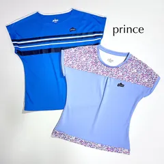cV53 prince 2点セット ボーダー柄 トップス ライン ロゴ刺繍 カットソー 半袖 花柄 テニスウェア ブルー 青 プリンス