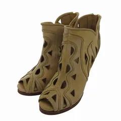 コブラ COBRA ショートブーツ カットアウト スエードレザー オープントゥ ヒール 37 ベージュ /FF