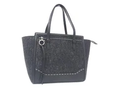 Salvatore Ferragamo フェラガモ ハンドバッグ エイミー ブラック フェルト レザー レディース スタッズ シルバー金具 超美品