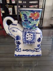 昭和レトロ 陶器製 象 ゾウ フラワースタンド 花台 アジアン