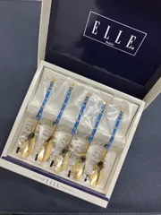 【新品・箱付】ELLE PARIS エル カフェスプーン 5本セット ブルー プロバンスのサムネイル