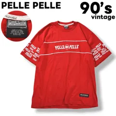 90s ヴィンテージ ペレペレ PELLE PELLE ロゴ プリント Tシャツ クルーネック カットソー ルーズ ビッグシルエット オーバーサイズ XXL レッド ストリート ヒップホップ メンズ