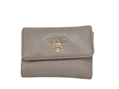 PRADA プラダ 三つ折り財布 1MH025 グレージュ系 サフィアーノ レザー レディース ゴールド金具 美品