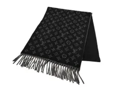 LOUIS VUITTON ルイヴィトン マフラー エシャルプ モノグラムグラディエント M71607 ブラック グレー系 カシミヤ50％ ウール50％ ユニセックス 美品