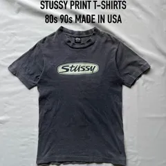 stussy ステューシー　プリントtシャツ オーバルロゴ　黒タグ　80s 90s USA サンフェード　Sサイズ