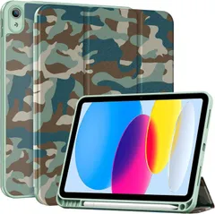 ProCase iPad 11世代/10世代 iPad（A16）11インチ 2025/10.9インチ 2022 弾性のあるTPUバック 耐衝撃 三つ折り スタンド スマートカバー (カモネイビー)