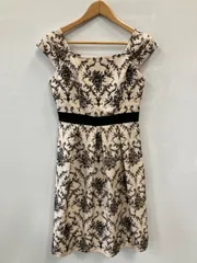 ピA717⚫︎COCCOLUSSI⚫︎ココラッシー⚫︎ワンピース⚫︎ノースリーブ⚫︎フレア⚫︎フォーマル⚫︎東京ソワール⚫︎総柄⚫︎リボン⚫︎レディース⚫︎size9AR⚫︎白×黒