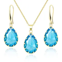[Linawe] アクアマリン ネックレス ピアス イヤリング レディース、18金 ゴールド アクセサリー、ダイヤモンド 宝石 ペンダント ステンレス チェーンネックレス、クリスタル 誕生石 モアサナイト ジルコニア ピアス 0