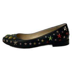 JIMMY CHOO flat shoes, size 36 1/2, women's, Jessie flats, black x gold x multi, star studs / 10th anniversary edition, leather.