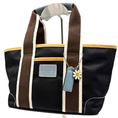 コーチ ミニトートバッグ ナイロン ブラック シグネチャー ミニバッグ ハンドバッグ レディース メンズ フラワーチャーム付き 小さめ 軽量 カジュアル 上品 普段使い 通勤 通学 サブバッグ 人気 定番 おしゃれ コンパクト