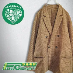 古着　テーラードジャケット　ダブルボタン　千鳥柄　ガンクラブチェック　メンズL