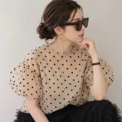 Flower様専用シアードットブラウス ベージュ 大人フェミニン 上品 透け感 フリル Myu系