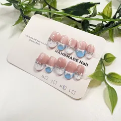 ネイルチップ フレンチガーリー リボン ピンク 水色 ドット ちゅるん 可愛い