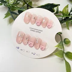 ネイルチップ 量産型ネイル リボン ピンク キラキラ 星 韓国風 可愛い