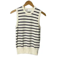 ザラ ZARA ボーダー ノースリーブ ニット クルーネック M アイボリー ネイビー レディース