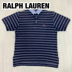 【希少】【良好】POLO BY  RALPH LAUREN ポロバイラルフローレン 刺繍ロゴ マルチボーダー 半袖ポロシャツ M ネイビー 90s 90年代 ナイガイ 着丈70cm 肩幅45cm 身幅(脇下)53cm 袖丈23cm【古着】