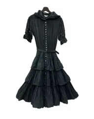 ピンクハウス PINK HOUSE 綿ローン 三段フリルワンピース フード付 ドレス DRESS ティアード ベルト ピコット ピコフリル レトロ ゴスロリ ロリータ 日本製 BLACK 黒 ワンピース ブラック 104LT-455