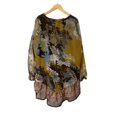エルロデオ EL RODEO ブラウス シャツ 長袖 ドット柄 花柄 ブラウン