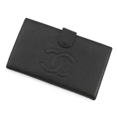 シャネル 長財布 ココマーク がま口 キャビアスキン A13498 CHANEL 財布 二つ折り財布 黒