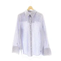未使用品 クラネ CLANE ROUND SLIT BELL SLEEVE SHIRT シャツ ストライプ チュニック丈 2 青 白 レディース