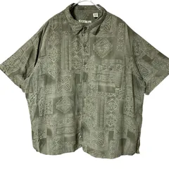 CHM Batik Bay 半袖シャツ 総柄 オリーブグリーン XXL レーヨン アロハシャツ風 柄シャツ ビッグサイズ オーバーサイズ メンズ レディース ユニセックス 古着