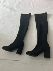 ブラック スウェード ロングブーツ ヒールブーツ 230