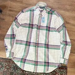 ビンテージ【POLO RALPH LAUREN】ラルフローレン 紫ｘ緑ｘ白 チェック【コットンBDシャツ】サイズＭ EC2472-9