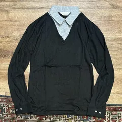 デッドストック【USA製】ビンテージ【CEDAR HILL】【黒×グレー】アクリル【長袖ポロシャツ】 【サイズＭ】CD2308-3-50