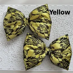 ② 21×15cm  体育祭 文化祭 盛り髪 リボン イエロー×ブラック 黄色×黒 バラレース 2個セット 推し活 イベント
