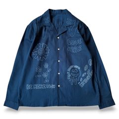良品】ラディアル 長袖 アロハシャツ オープンカラー 総柄 ブラック L