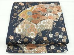 正絹 六通柄袋帯 洋花流水文様 金銀糸 華やかな逸品 美品 - メルカリ