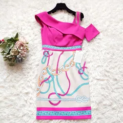 新品 アンディ Andy バイカラー ローププリント ワンショルダー タイト ミニ丈 キャバドレス ピンク S