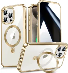 【多機能隠しスタンド・マグセーフ対応・覗き見防止】WTAIYUN iPhone 15 Pro Max 用 ケース 全面保護 CDリング 縦横両対応 ワイヤレス充電対応 米軍MIL規格 耐衝撃 高感度タッチ 両面 いphone15プロマックス カバー