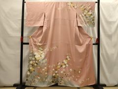 未使用・しつけ付　正絹 訪問着 桜色に舞う四季花 雲取り 華模様 裄67 未使用・しつけ付 正絹 訪問着 桜色に舞う四季花 雲取り 華模様 裄67
