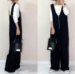 新品 サロペット レディース オールインワン オーバーオール ワイドパンツ 大きいサイズ Vネック サロペットパンツ ロングパンツ ストレート サスペンダーズボン ガウチョパンツ mljvm