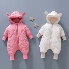 新品 子供服 ロンパース ジャンプスーツ 女の子 男の子 中綿 裏ボア カバーオール くま耳 フード付き 長袖 キッズ 子供服 アウター 雪遊び 秋冬 軽い 可愛い 柔らかい 66cm 73cm 80cm 90cm mlazv