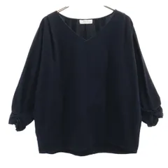 UNITED ARROWS GREEN LABEL RELAXING ユナイテッドアローズ グリーンレーベルリラクシング 7分袖 Vネック シアサッカー カットソー ネイビー レディース 古着