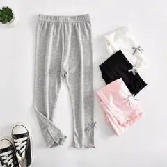 新品 レギンス 子供服  キッズ 女の子 リブ 7分丈 リボン付き パンツ 春 夏 ズボン 虫対策 薄手 mlomw