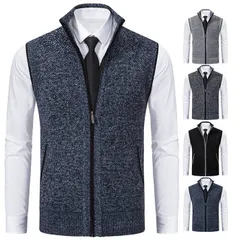 新品 ニットベスト メンズ ベスト 立ち襟 ジップアップ カジュアル スタンドカラー アウター 防寒 あったか セーター カジュアル 秋冬 ビジネス mltqo