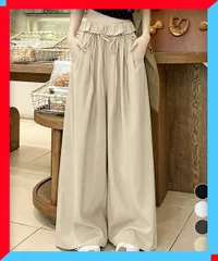 新品  ワイドパンツ ウエストフリルロングパンツ リラックスパンツ黒 ゆったりボトムス 体型カバー長ズボン 【送料無料】