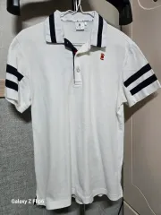 W ANGLE 白 ストライプ 半袖 ポロTシャツ 95