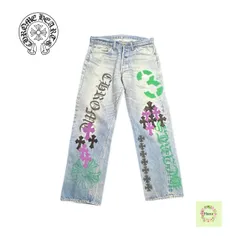 CHROME HEARTS クロムハーツ  LEVI'S リーバイス 501 STENCIL DENIM ステンシル ペイントデザイン クロスパッチ付き ストレート デニムパンツ ブルー パープル パンツ ボトムス メンズ ブルー 32 プレゼントのサムネイル