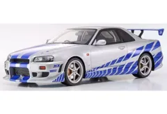 【新品】ミニカー 1/12 日産 スカイライン R34 GT-R 2001 (シルバー×ブルーストライプ) 「ワイルド・スピードX2」 Fast ＆ Furiousシリーズ [KSR12007A]