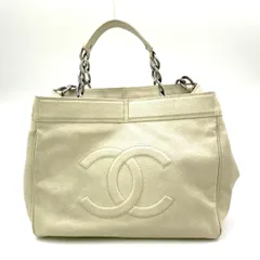CHANEL ココマーク シリアル番号10番台 キャビアスキン オフホワイト チェーンハンドバッグ シルバー