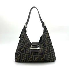 FENDI ズッカ柄 マンマバケット レザー×キャンバス カーキブラウン×ブラウン ハンドバッグ シルバー
