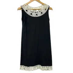 MARY QUANT(マリークワント) ワンピース サイズM レディース - 黒×アイボリー ノースリーブ/ひざ丈/レース