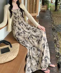 ワンピース 春 夏 レディース Aラインワンピース レディース ハイウエストロングワンピース 大人可愛い 10代20代30代 リゾートワンピース 着やせ